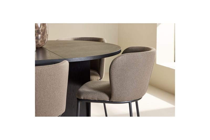 Matgrupp Strada Runt 120/170 cm Svart med Edina Stolar 6 st, Svart / Brun - 6 st, Svart / Brun - Möbler - Matplats - Matgrupp & matbord med stolar