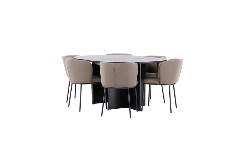 Matgrupp Strada Runt 120/170 cm Svart med Edina Stolar 6 st, Svart / Brun - 6 st, Svart / Brun - Möbler - Matplats - Matgrupp & matbord med stolar
