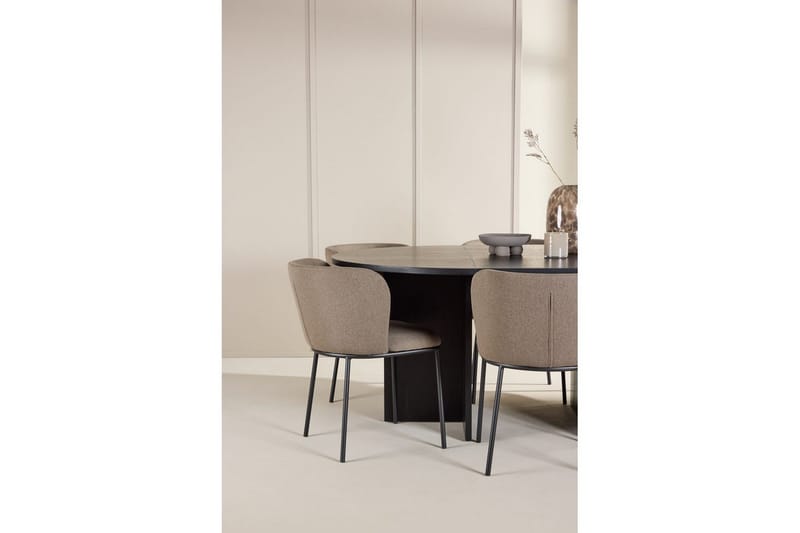 Matgrupp Strada Runt 120/170 cm Svart med Edina Stolar 6 st, Svart / Brun - 6 st, Svart / Brun - Möbler - Matplats - Matgrupp & matbord med stolar