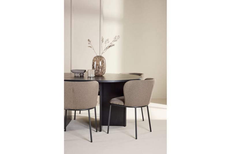 Matgrupp Strada Runt 120/170 cm Svart med Edina Stolar 6 st, Svart / Brun - 6 st, Svart / Brun - Möbler - Matplats - Matgrupp & matbord med stolar