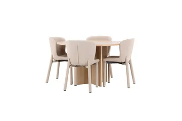 Matgrupp Strada Runt 120/170 cm Vit med Astoria Stolar 4 st, Beige - 4 st, Beige - Möbler - Matplats - Matgrupp & matbord med stolar