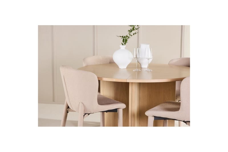 Matgrupp Strada Runt 120/170 cm Vit med Astoria Stolar 4 st, Beige - 4 st, Beige - Möbler - Matplats - Matgrupp & matbord med stolar