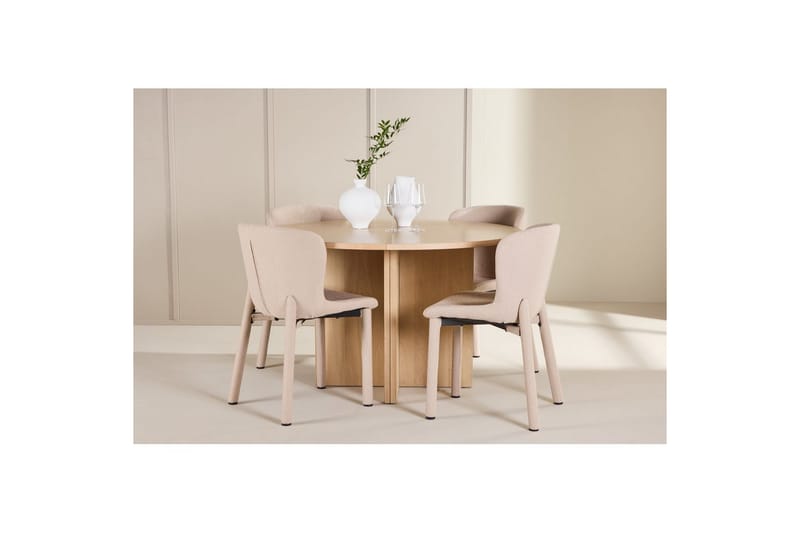 Matgrupp Strada Runt 120/170 cm Vit med Astoria Stolar 4 st, Beige - 4 st, Beige - Möbler - Matplats - Matgrupp & matbord med stolar