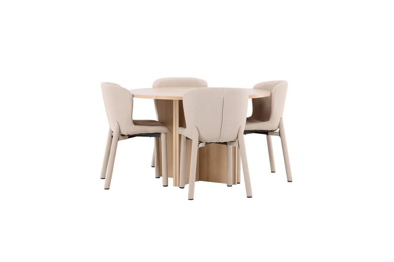 Matgrupp Strada Runt 120/170 cm Vit med Astoria Stolar 4 st, Beige - 4 st, Beige - Möbler - Matplats - Matgrupp & matbord med stolar