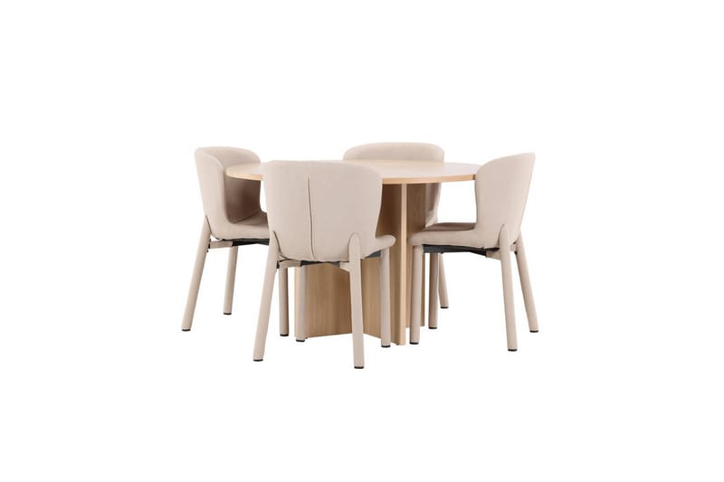 Matgrupp Strada Runt 120/170 cm Vit med Astoria Stolar 4 st, Beige - 4 st, Beige - Möbler - Matplats - Matgrupp & matbord med stolar