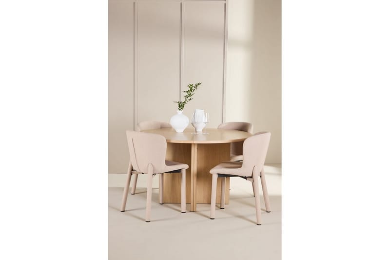 Matgrupp Strada Runt 120/170 cm Vit med Astoria Stolar 4 st, Beige - 4 st, Beige - Möbler - Matplats - Matgrupp & matbord med stolar