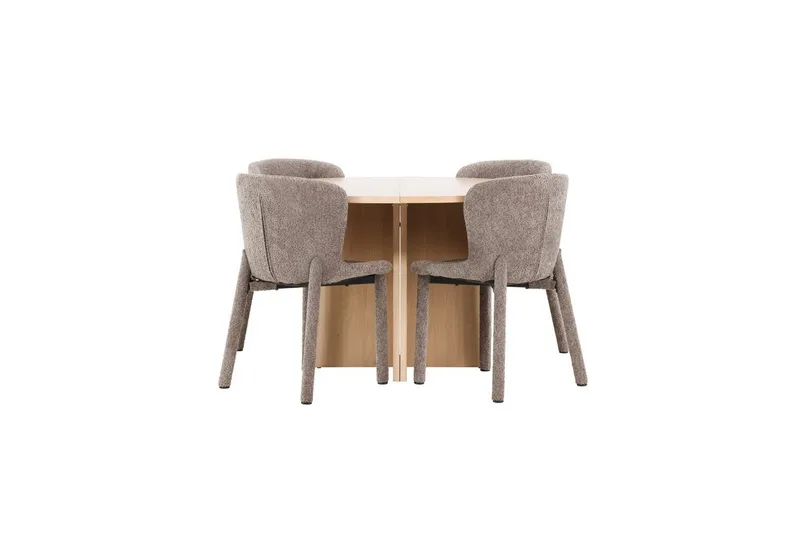 Matgrupp Strada Runt 120/170 cm Vit med Astoria Stolar 4 st, Brun, 4 st, Brun