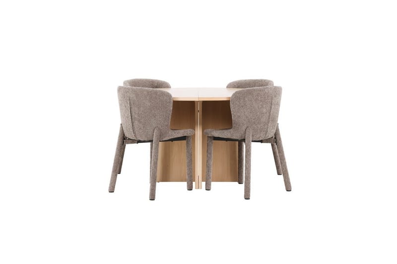 Matgrupp Strada Runt 120/170 cm Vit med Astoria Stolar 4 st, Brun, 4 st, Brun