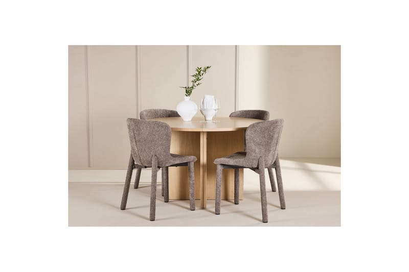 Matgrupp Strada Runt 120/170 cm Vit med Astoria Stolar 4 st, Brun - 4 st, Brun - Möbler - Matplats - Matgrupp & matbord med stolar