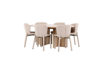 Matgrupp Strada Runt 120/170 cm Vit med Astoria Stolar 6 st, Beige - 6 st, Beige - Möbler - Matplats - Matgrupp & matbord med stolar