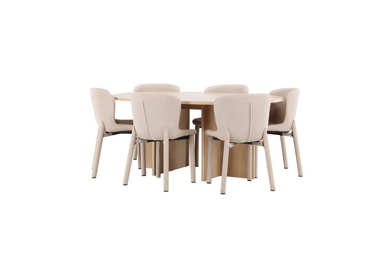 Matgrupp Strada Runt 120/170 cm Vit med Astoria Stolar 6 st, Beige - 6 st, Beige - Möbler - Matplats - Matgrupp & matbord med stolar