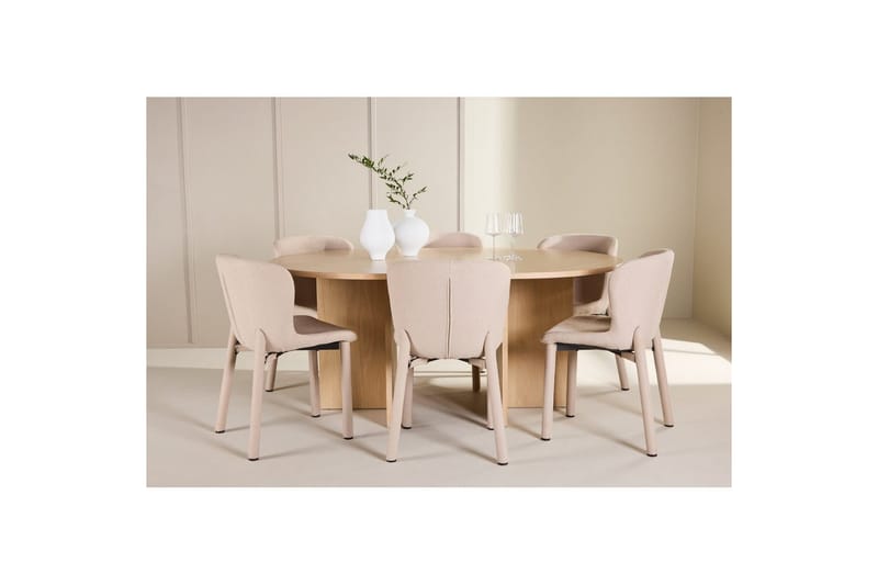 Matgrupp Strada Runt 120/170 cm Vit med Astoria Stolar 6 st, Beige - 6 st, Beige - Möbler - Matplats - Matgrupp & matbord med stolar