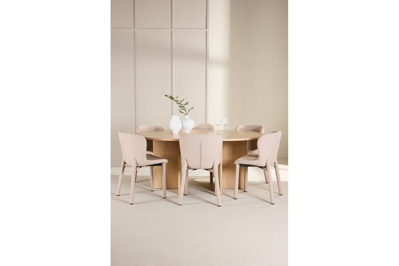 Matgrupp Strada Runt 120/170 cm Vit med Astoria Stolar 6 st, Beige - 6 st, Beige - Möbler - Matplats - Matgrupp & matbord med stolar