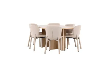Matgrupp Strada Runt 120/170 cm Vit med Astoria Stolar 6 st, Beige - 6 st, Beige - Möbler - Matplats - Matgrupp & matbord med stolar