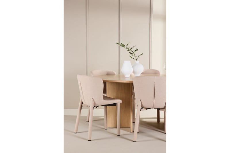 Matgrupp Strada Runt 120/170 cm Vit med Astoria Stolar 6 st, Beige - 6 st, Beige - Möbler - Matplats - Matgrupp & matbord med stolar