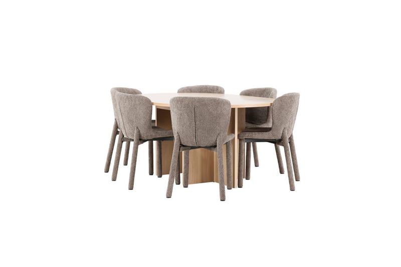 Matgrupp Strada Runt 120/170 cm Vit med Astoria Stolar 6 st, Brun - 6 st, Brun - Möbler - Matplats - Matgrupp & matbord med stolar
