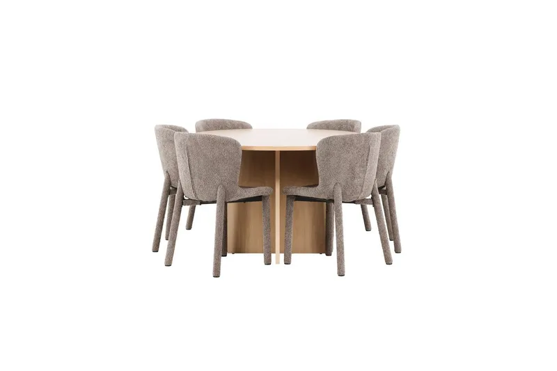 Matgrupp Strada Runt 120/170 cm Vit med Astoria Stolar 6 st, Brun - 6 st, Brun - Möbler - Matplats - Matgrupp & matbord med stolar