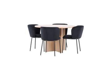 Matgrupp Strada Runt 120/170 cm Vit med Edina Stolar 4 st, Svart - 4 st, Svart - Möbler - Matplats - Matgrupp & matbord med stolar