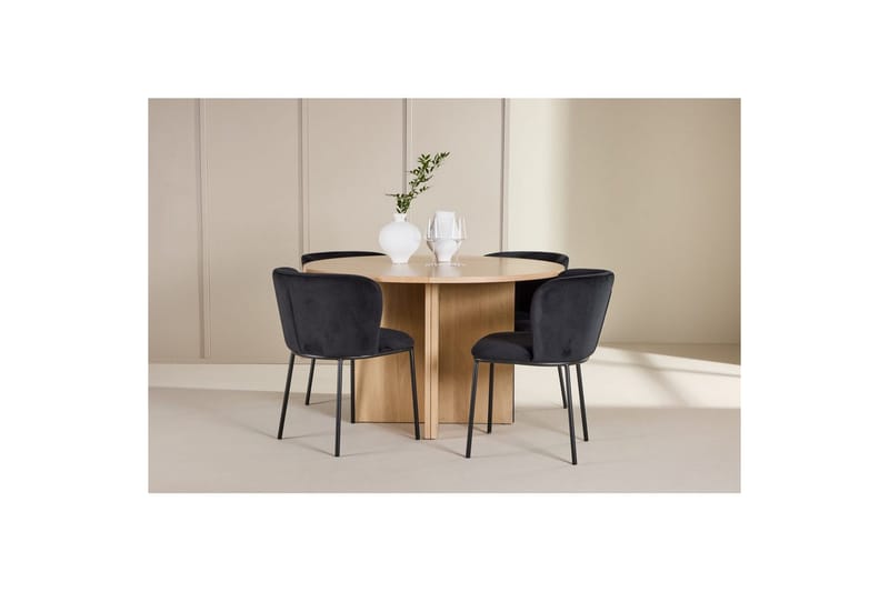 Matgrupp Strada Runt 120/170 cm Vit med Edina Stolar 4 st, Svart - 4 st, Svart - Möbler - Matplats - Matgrupp & matbord med stolar