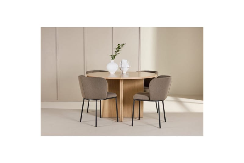 Matgrupp Strada Runt 120/170 cm Vit med Edina Stolar 4 st, Svart / Brun - 4 st, Svart / Brun - Möbler - Matplats - Matgrupp & matbord med stolar