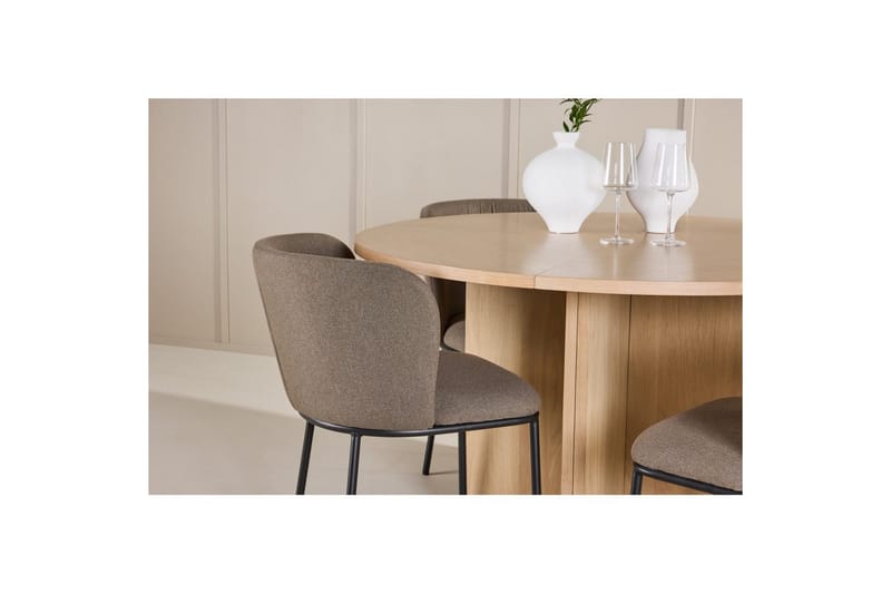 Matgrupp Strada Runt 120/170 cm Vit med Edina Stolar 4 st, Svart / Brun - 4 st, Svart / Brun - Möbler - Matplats - Matgrupp & matbord med stolar