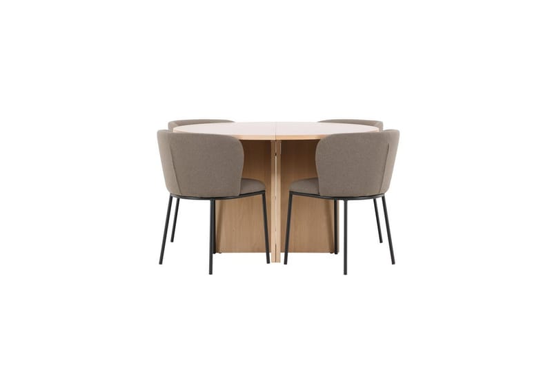Matgrupp Strada Runt 120/170 cm Vit med Edina Stolar 4 st, Svart / Brun, 4 st, Svart / Brun