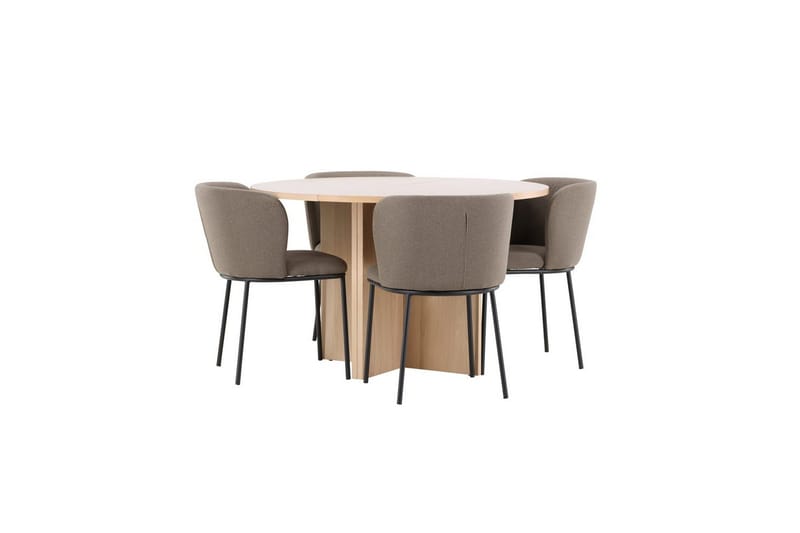 Matgrupp Strada Runt 120/170 cm Vit med Edina Stolar 4 st, Svart / Brun - 4 st, Svart / Brun - Möbler - Matplats - Matgrupp & matbord med stolar