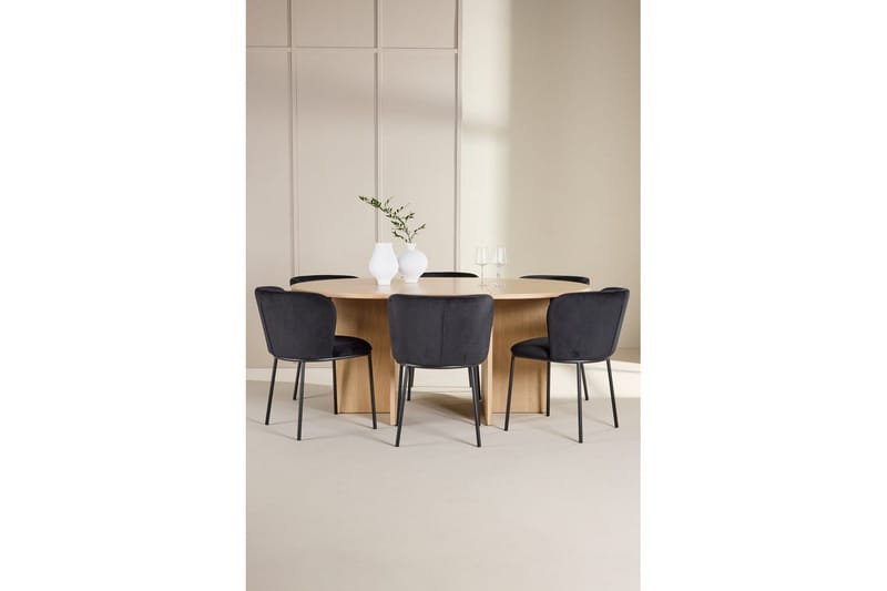 Matgrupp Strada Runt 120/170 cm Vit med Edina Stolar 6 st, Svart - 6 st, Svart - Möbler - Matplats - Matgrupp & matbord med stolar