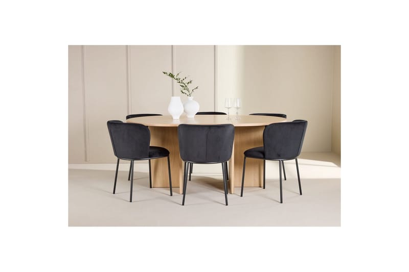 Matgrupp Strada Runt 120/170 cm Vit med Edina Stolar 6 st, Svart - 6 st, Svart - Möbler - Matplats - Matgrupp & matbord med stolar