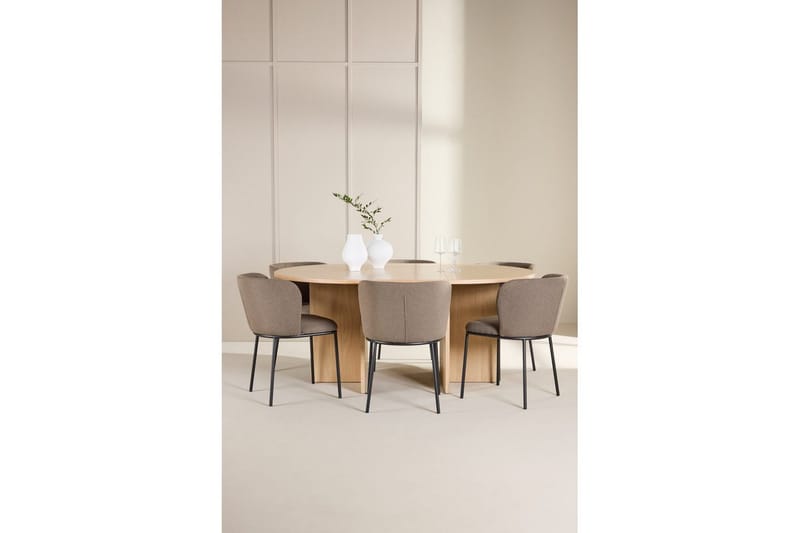 Matgrupp Strada Runt 120/170 cm Vit med Edina Stolar 6 st, Svart / Brun - 6 st, Svart / Brun - Möbler - Matplats - Matgrupp & matbord med stolar