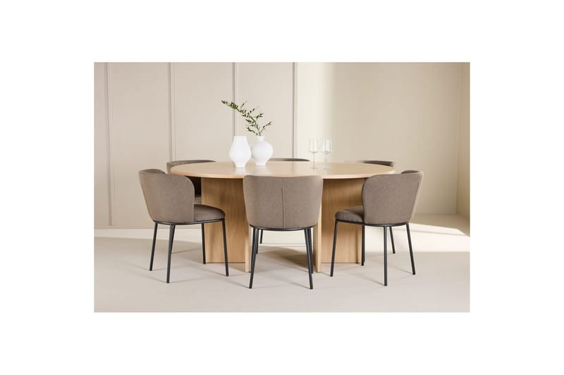 Matgrupp Strada Runt 120/170 cm Vit med Edina Stolar 6 st, Svart / Brun - 6 st, Svart / Brun - Möbler - Matplats - Matgrupp & matbord med stolar