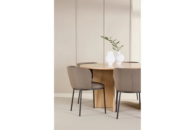 Matgrupp Strada Runt 120/170 cm Vit med Edina Stolar 6 st, Svart / Brun - 6 st, Svart / Brun - Möbler - Matplats - Matgrupp & matbord med stolar