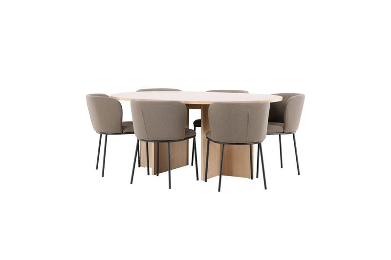 Matgrupp Strada Runt 120/170 cm Vit med Edina Stolar 6 st, Svart / Brun - 6 st, Svart / Brun - Möbler - Matplats - Matgrupp & matbord med stolar