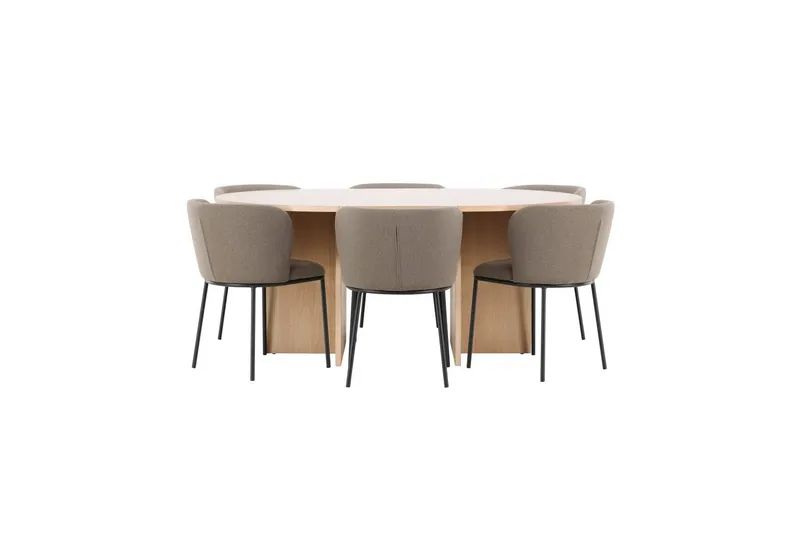 Matgrupp Strada Runt 120/170 cm Vit med Edina Stolar 6 st, Svart / Brun, 6 st, Svart / Brun