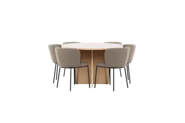 Matgrupp Strada Runt 120/170 cm Vit med Edina Stolar 6 st, Svart / Brun - 6 st, Svart / Brun - Möbler - Matplats - Matgrupp & matbord med stolar