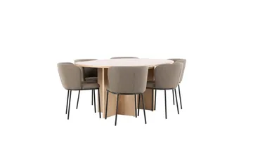 Matgrupp Strada Runt 120/170 cm Vit med Edina Stolar 6 st, Svart / Brun - 6 st, Svart / Brun - Möbler - Matplats - Matgrupp & matbord med stolar