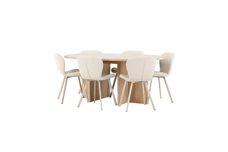 Matgrupp Strada Runt 120/170 cm Vit med Lilja Stolar 6 st - 6 st - Möbler - Matplats - Matgrupp & matbord med stolar