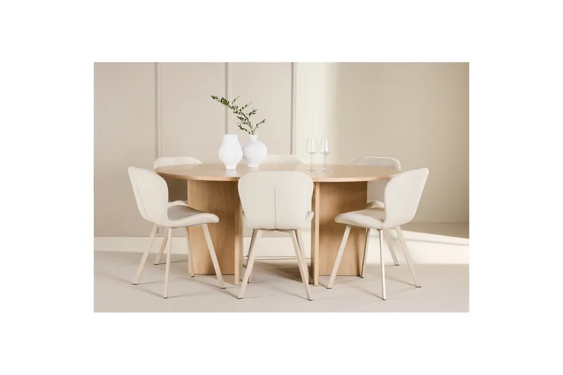 Matgrupp Strada Runt 120/170 cm Vit med Lilja Stolar 6 st - 6 st - Möbler - Matplats - Matgrupp & matbord med stolar