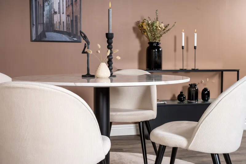 Admira Matbord 106 cm Runt Marmor med 4 st Valera Matstol - Beige / Marmor - Möbler - Matplats - Matgrupp & matbord med stolar