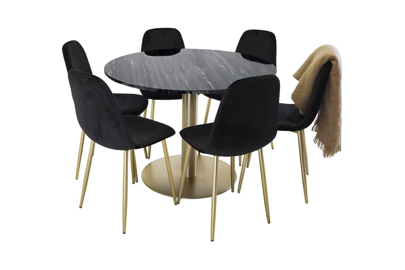 ADMIRA matbord runt svart/mässing+Pontus stol svart/mässing - Matgrupp & matbord med stolar