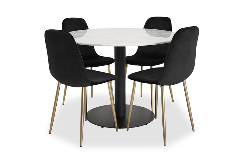 ADMIRA matbord runt vit/svart+Pontus stol svart/mässing 4st - Matgrupp & matbord med stolar