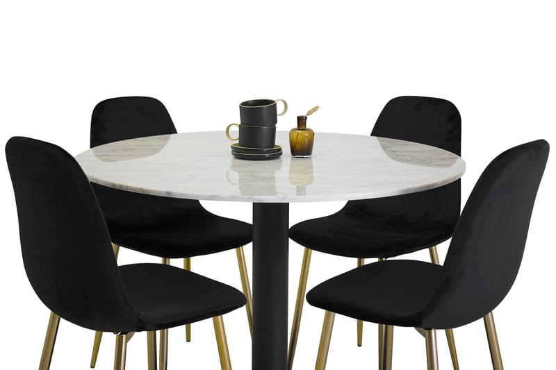 ADMIRA matbord runt vit/svart+Pontus stol svart/mässing 4st - Matgrupp & matbord med stolar