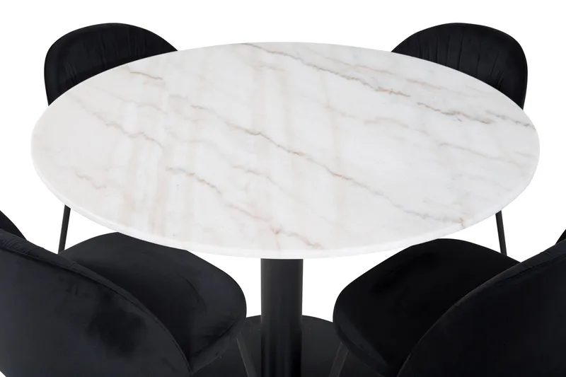 Admira Matgrupp 106 cm Rund inkl 4 Foyos Stolar - Marmor/Vit/Svart - Möbler - Matplats - Matgrupp & matbord med stolar