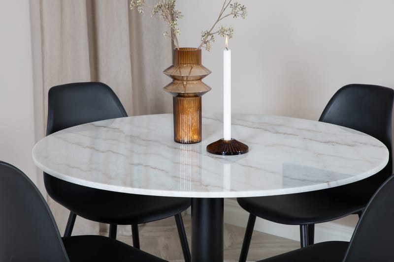 Admira Matgrupp 106 cm Rund inkl 4 Ypas Stolar - Marmor/Vit/Svart - Möbler - Matplats - Matgrupp & matbord med stolar