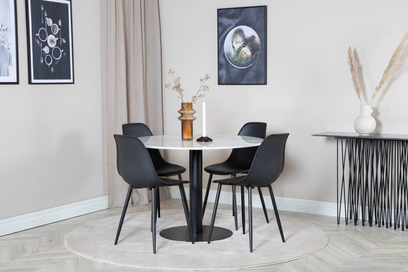 Admira Matgrupp 106 cm Rund inkl 4 Ypas Stolar - Marmor/Vit/Svart - Möbler - Matplats - Matgrupp & matbord med stolar