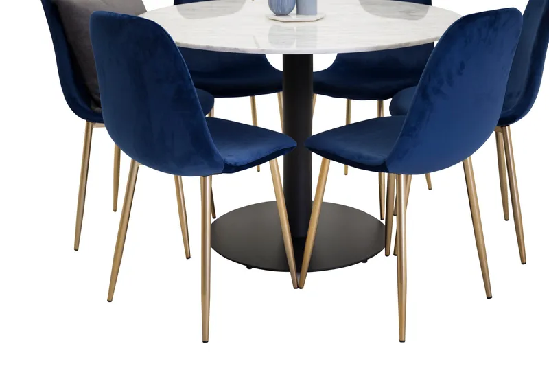 Admira Matgrupp 106 cm Rund Marmor med 6 Valeri Köksstol - Sammet Grå/Svart - Möbler - Matplats - Matgrupp & matbord med stolar