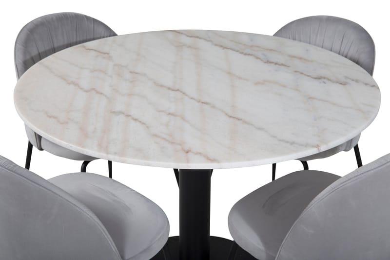Admira Matgrupp 106 cm Runt Marmor inkl 4 Foyos Stolar - Vit/Svart/Grå - Möbler - Matplats - Matgrupp & matbord med stolar
