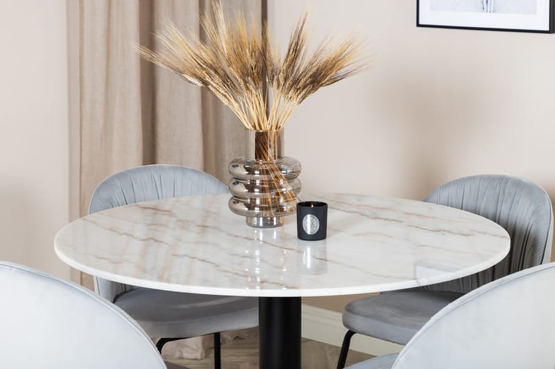 Admira Matgrupp 106 cm Runt Marmor inkl 4 Foyos Stolar - Vit/Svart/Grå - Möbler - Matplats - Matgrupp & matbord med stolar