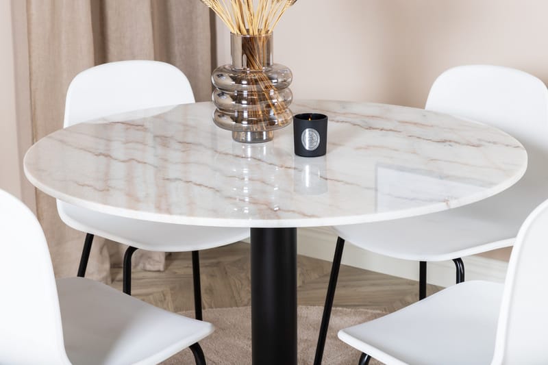 Admira Matgrupp 106 cm Runt Marmor inkl 4 Kullersbro Stolar - Vit/Svart - Möbler - Matplats - Matgrupp & matbord med stolar