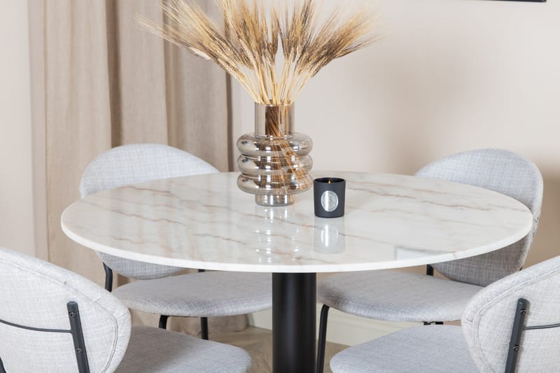 Admira Matgrupp 106 cm Runt Marmor inkl 4 Moncoll Stolar - Vit/Svart/Beige - Möbler - Matplats - Matgrupp & matbord med stolar